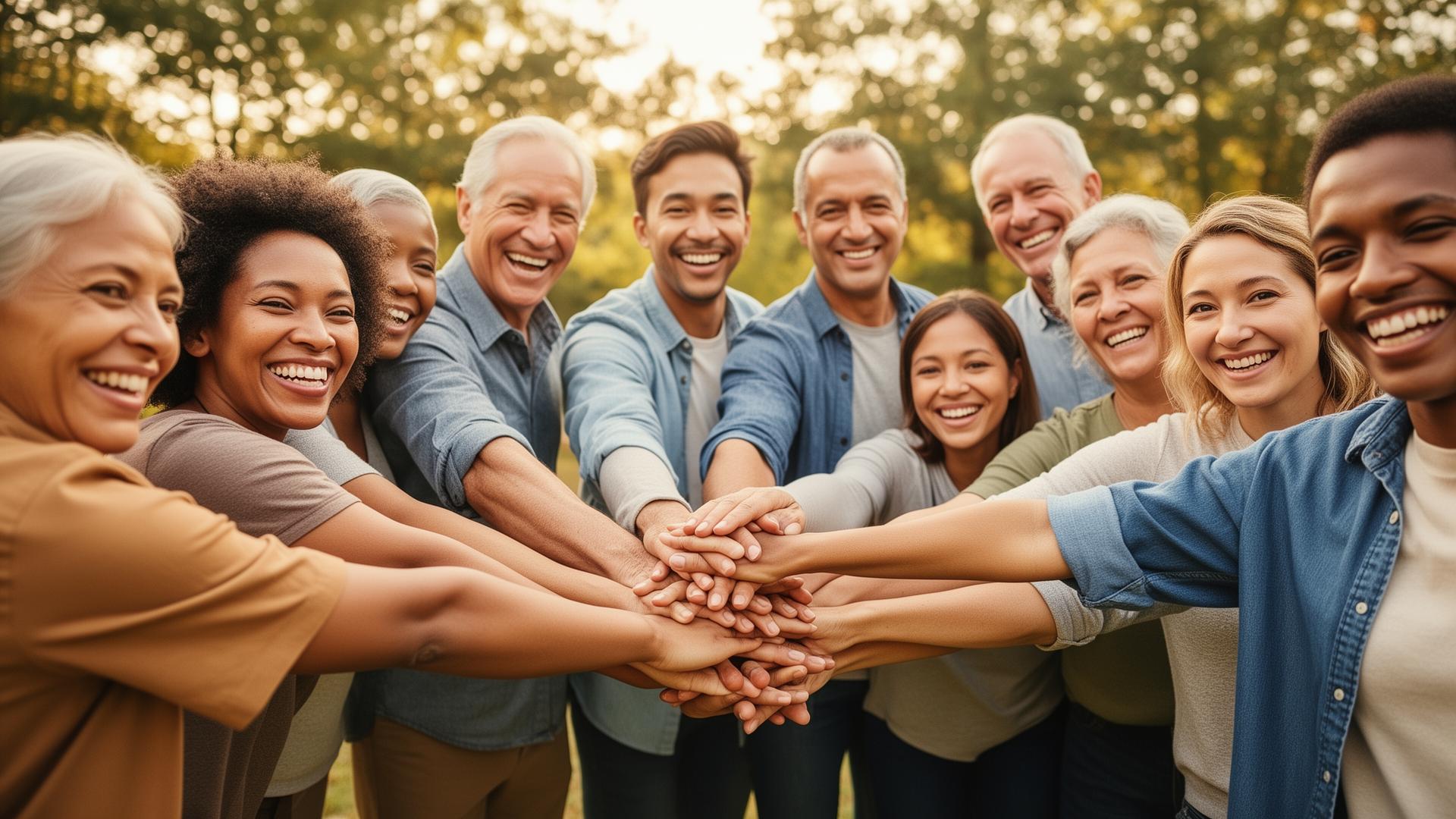 Community of people holding hands together